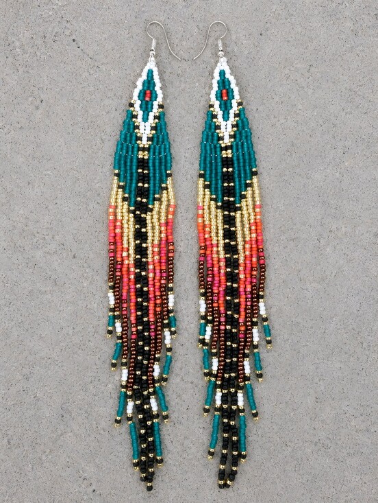 Handmade Jewelry - Retro Luxe Boho Fringe Seed Bead Long Earrings Southwestern Beaded Jewelry
